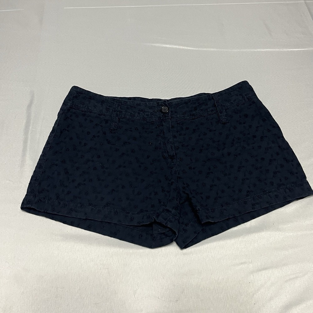 Express Low Rise Mini Shorts Women's 7/8 Blue Floral Textured Print Micro Y2K